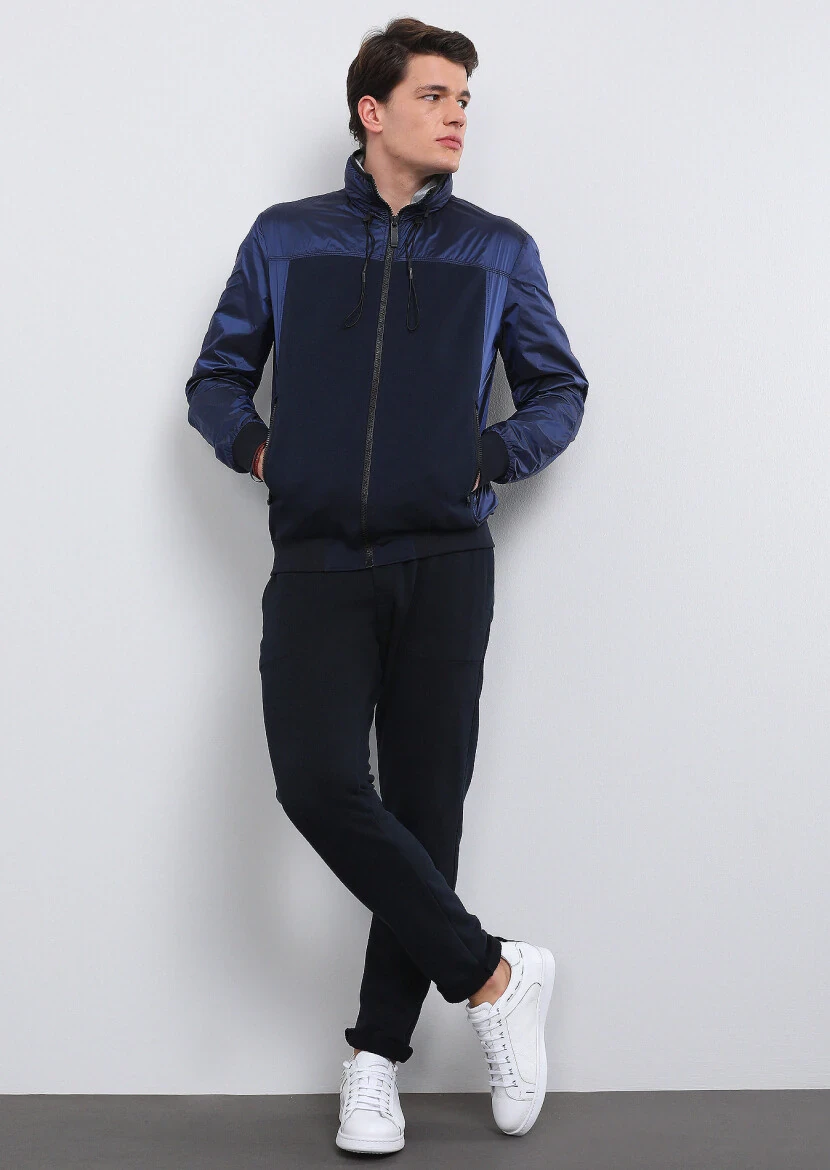 Lacivert Regular Fit Dik Yaka Casual Dokuma Mont - 3