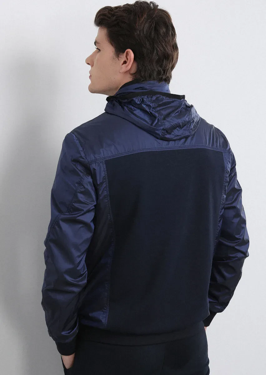 Lacivert Regular Fit Dik Yaka Casual Dokuma Mont - 5