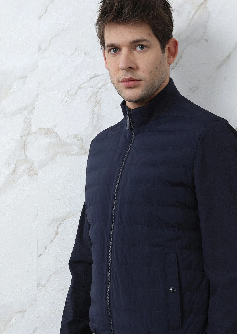 Lacivert Regular Fit Dik Yaka Casual Dokuma Mont - 3