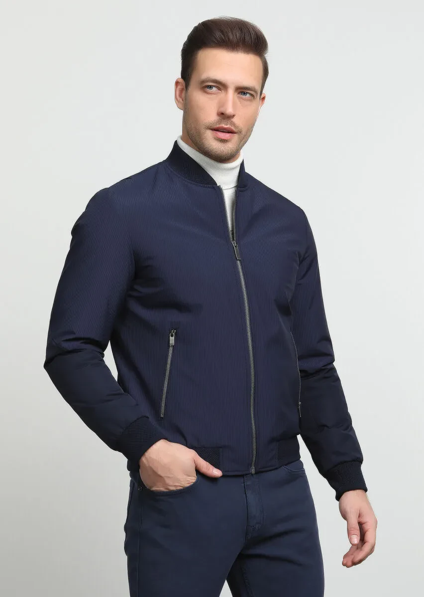 Lacivert Regular Fit Dik Yaka Casual Dokuma Mont - 3