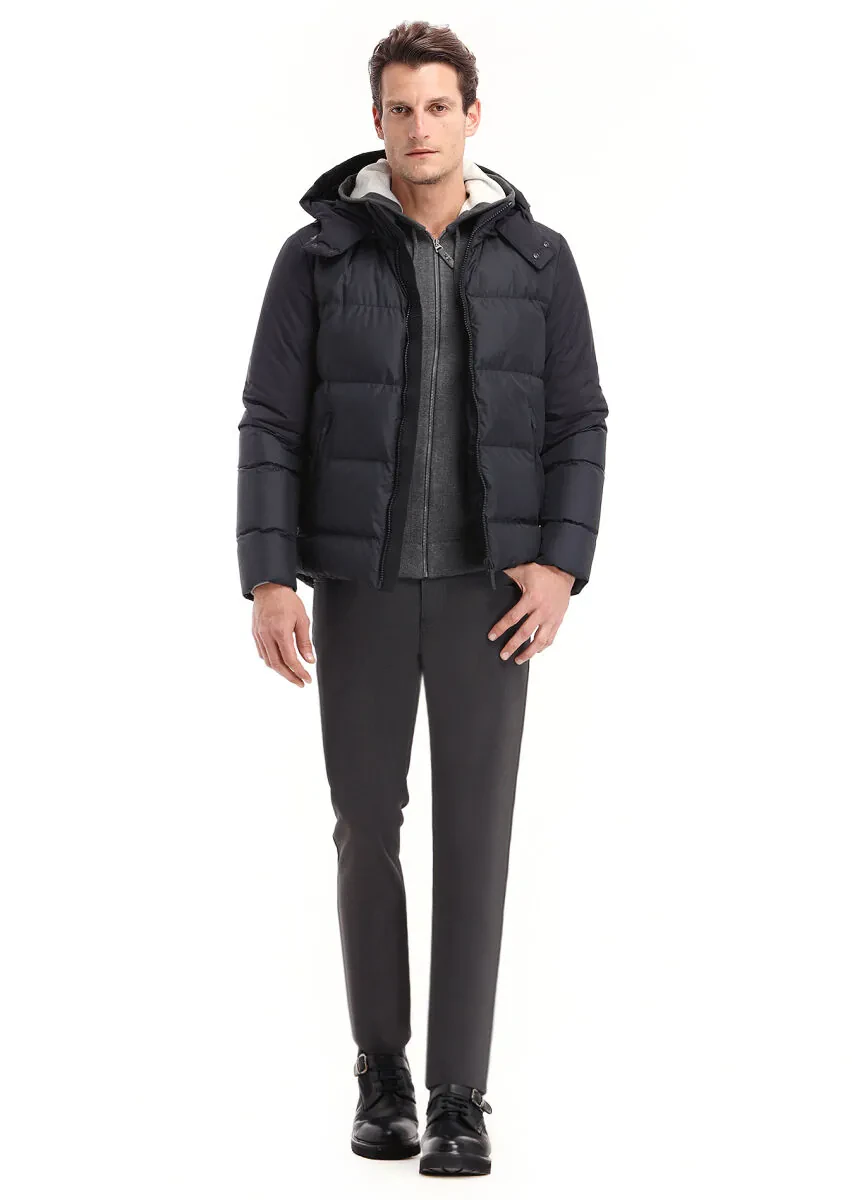 Lacivert Regular Fit Dik Yaka Casual Dokuma Mont - 1