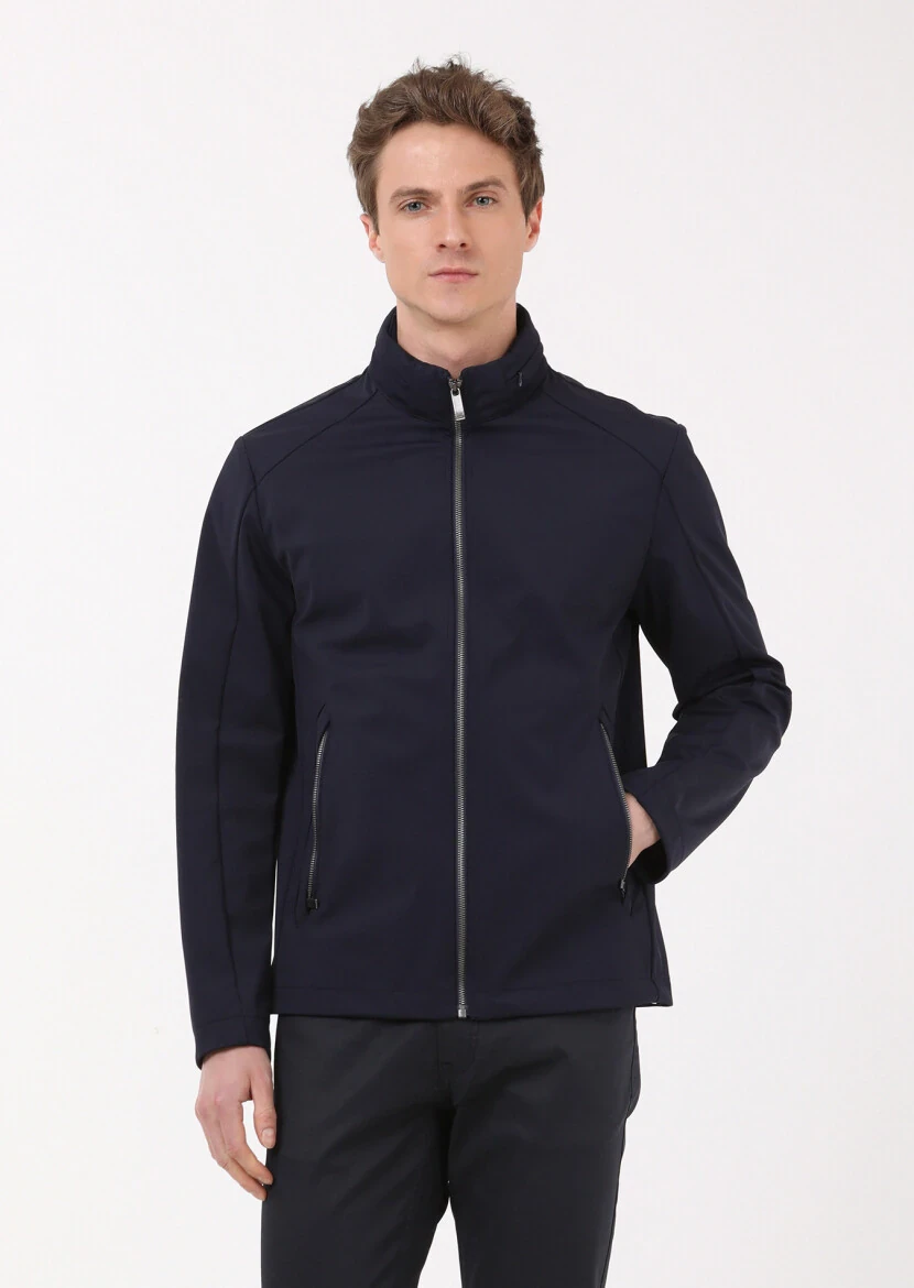 Lacivert Regular Fit Dik Yaka Casual Dokuma Mont - RAMSEY