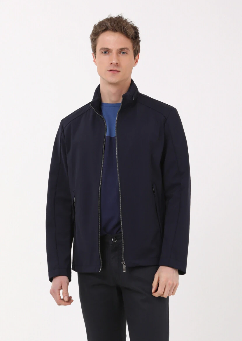 Lacivert Regular Fit Dik Yaka Casual Dokuma Mont - RAMSEY