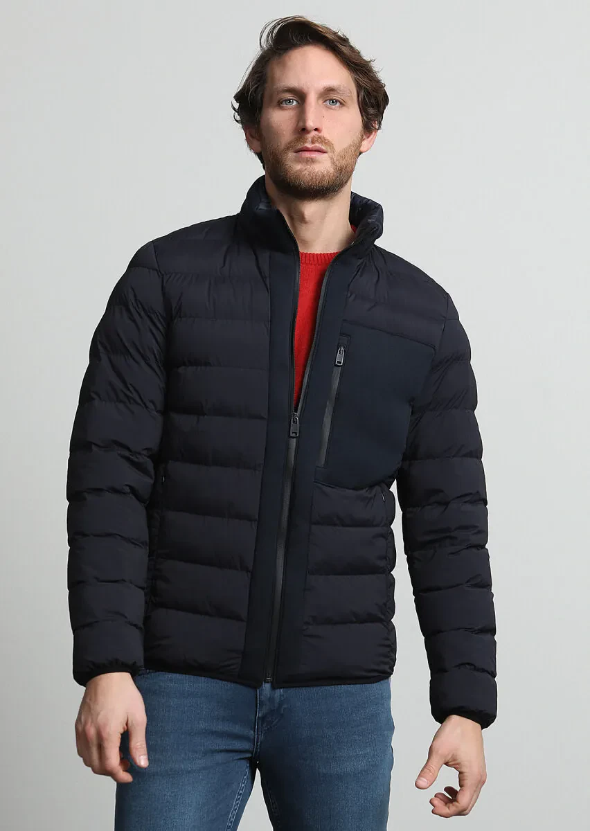 Lacivert Regular Fit Dik Yaka Casual Dokuma Mont - 1