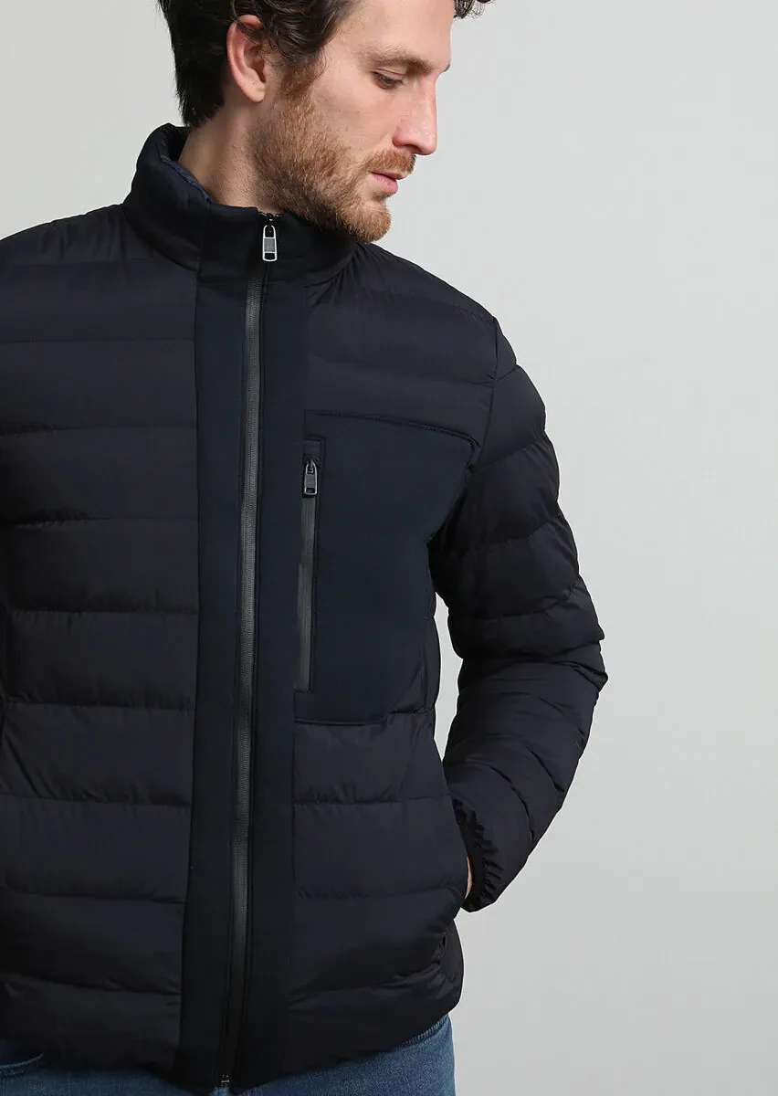 Lacivert Regular Fit Dik Yaka Casual Dokuma Mont - 2