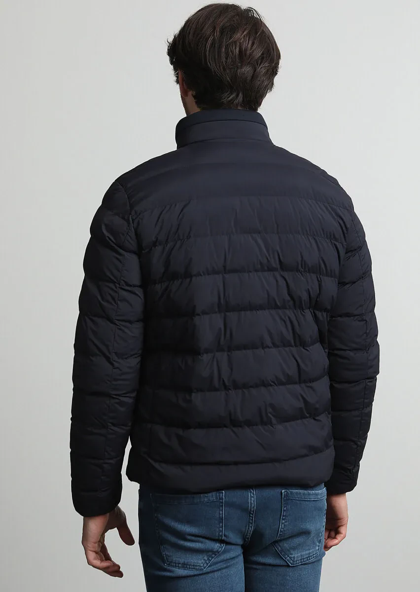 Lacivert Regular Fit Dik Yaka Casual Dokuma Mont - 4