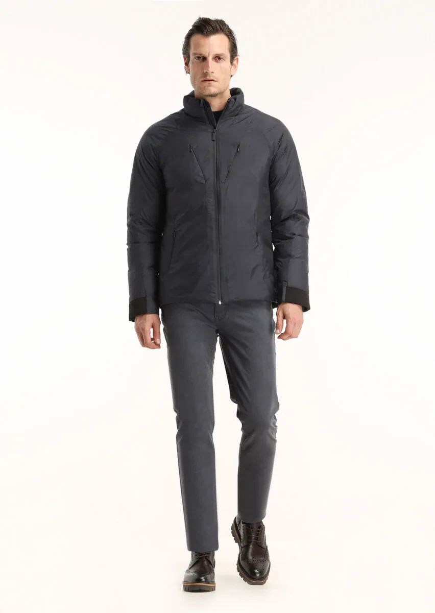 Lacivert Regular Fit Dik Yaka Casual Dokuma Mont - 1