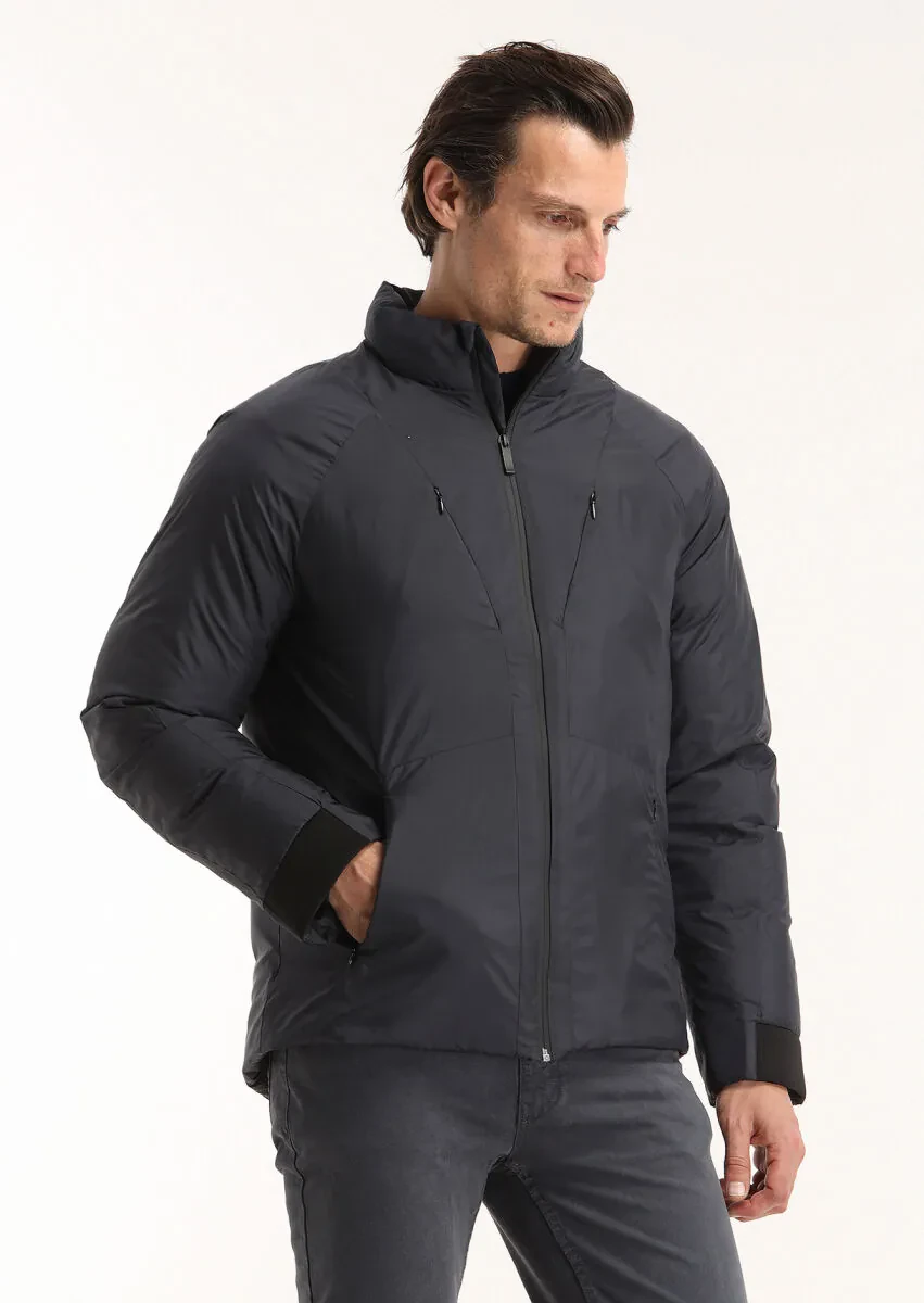 Lacivert Regular Fit Dik Yaka Casual Dokuma Mont - 2