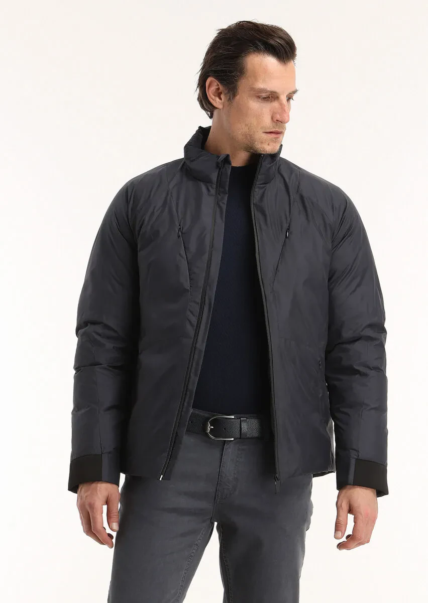 Lacivert Regular Fit Dik Yaka Casual Dokuma Mont - 5