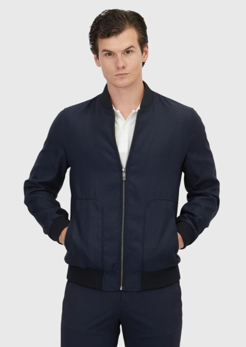 Lacivert Regular Fit Dik Yaka Casual Dokuma Mont - RAMSEY