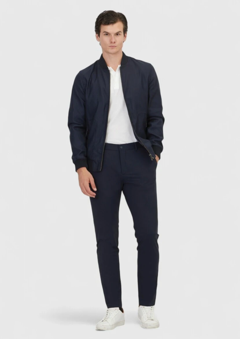 Lacivert Regular Fit Dik Yaka Casual Dokuma Mont - RAMSEY