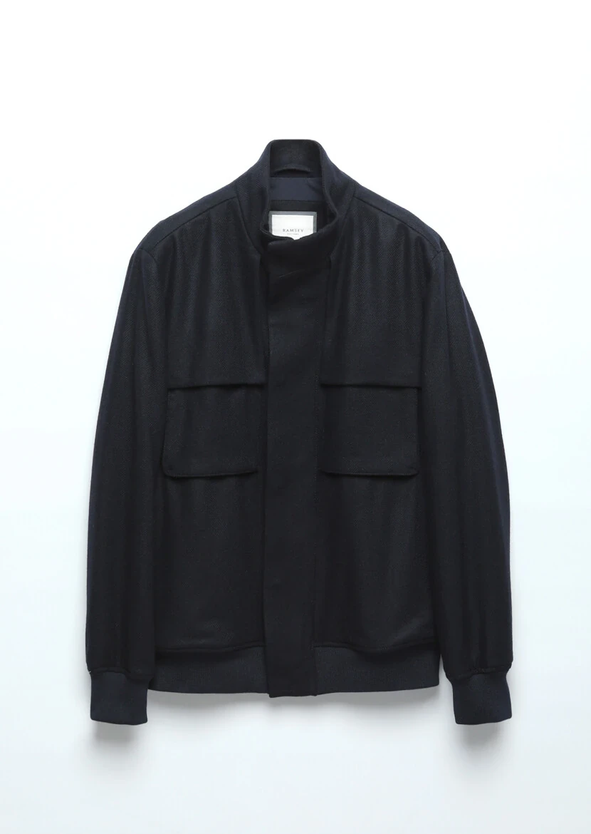 Lacivert Regular Fit Dik Yaka Casual Dokuma Mont - 1