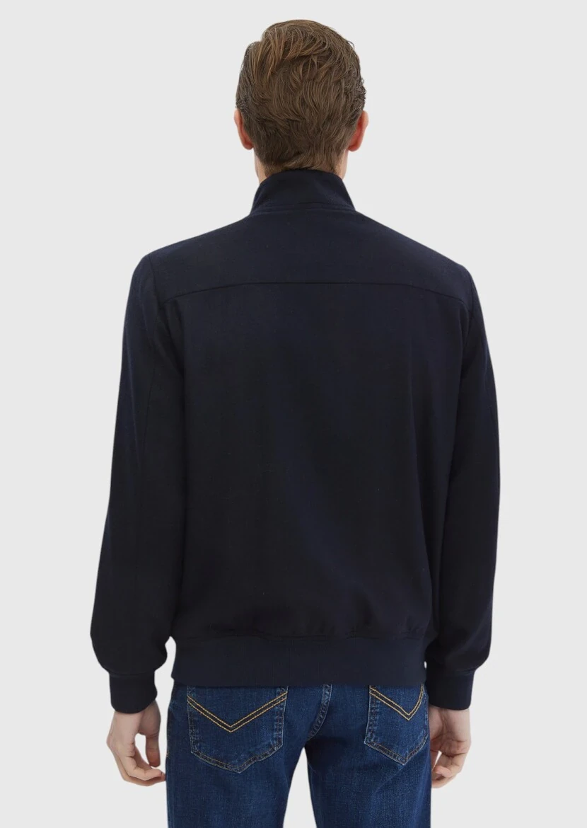 Lacivert Regular Fit Dik Yaka Casual Dokuma Mont - 8