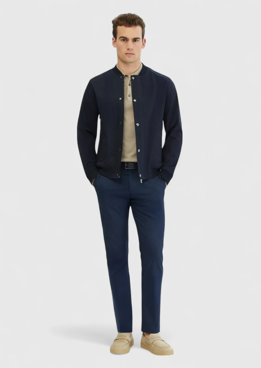 Lacivert Regular Fit Dik Yaka Casual Dokuma Mont - RAMSEY