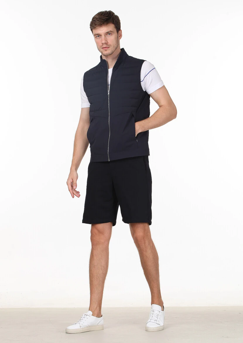 Lacivert Regular Fit Dik Yaka Casual Dokuma Spor Yelek - 3