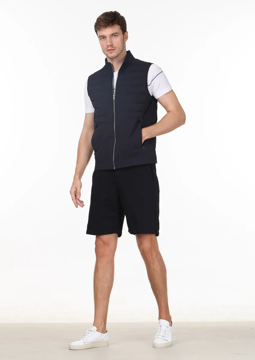 Lacivert Regular Fit Dik Yaka Casual Dokuma Spor Yelek - 3