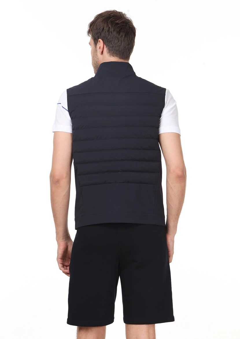 Lacivert Regular Fit Dik Yaka Casual Dokuma Spor Yelek - 4