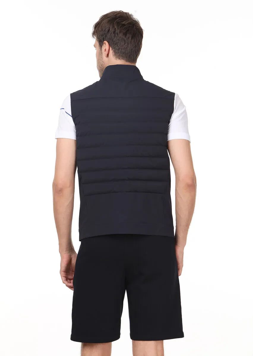 Lacivert Regular Fit Dik Yaka Casual Dokuma Spor Yelek - 4