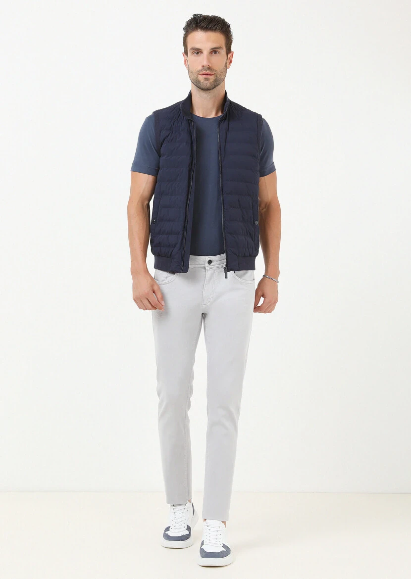 Lacivert Regular Fit Dik Yaka Casual Dokuma Spor Yelek 