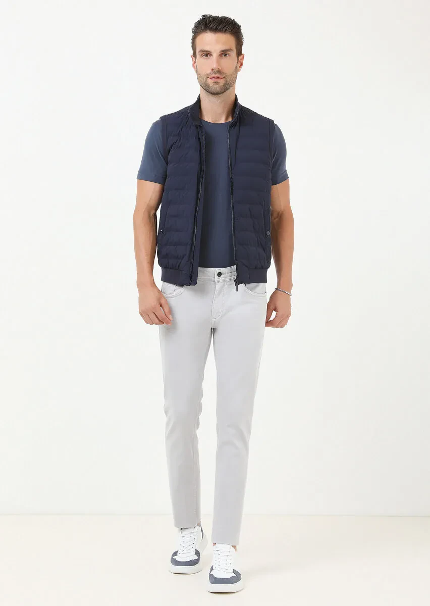 Lacivert Regular Fit Dik Yaka Casual Dokuma Spor Yelek - 2