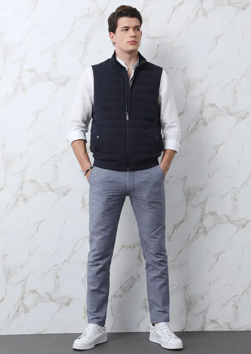 Lacivert Regular Fit Dik Yaka Casual Dokuma Spor Yelek - 3