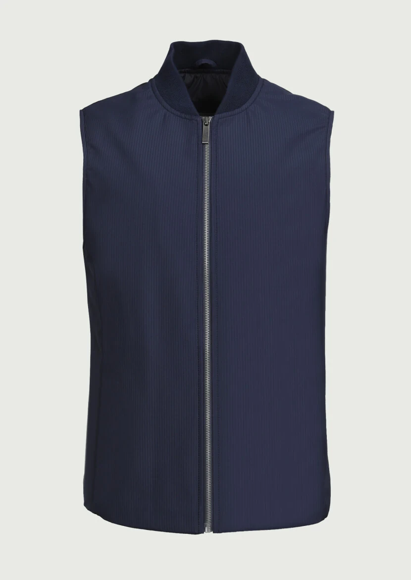 Lacivert Regular Fit Dik Yaka Casual Dokuma Spor Yelek - 6