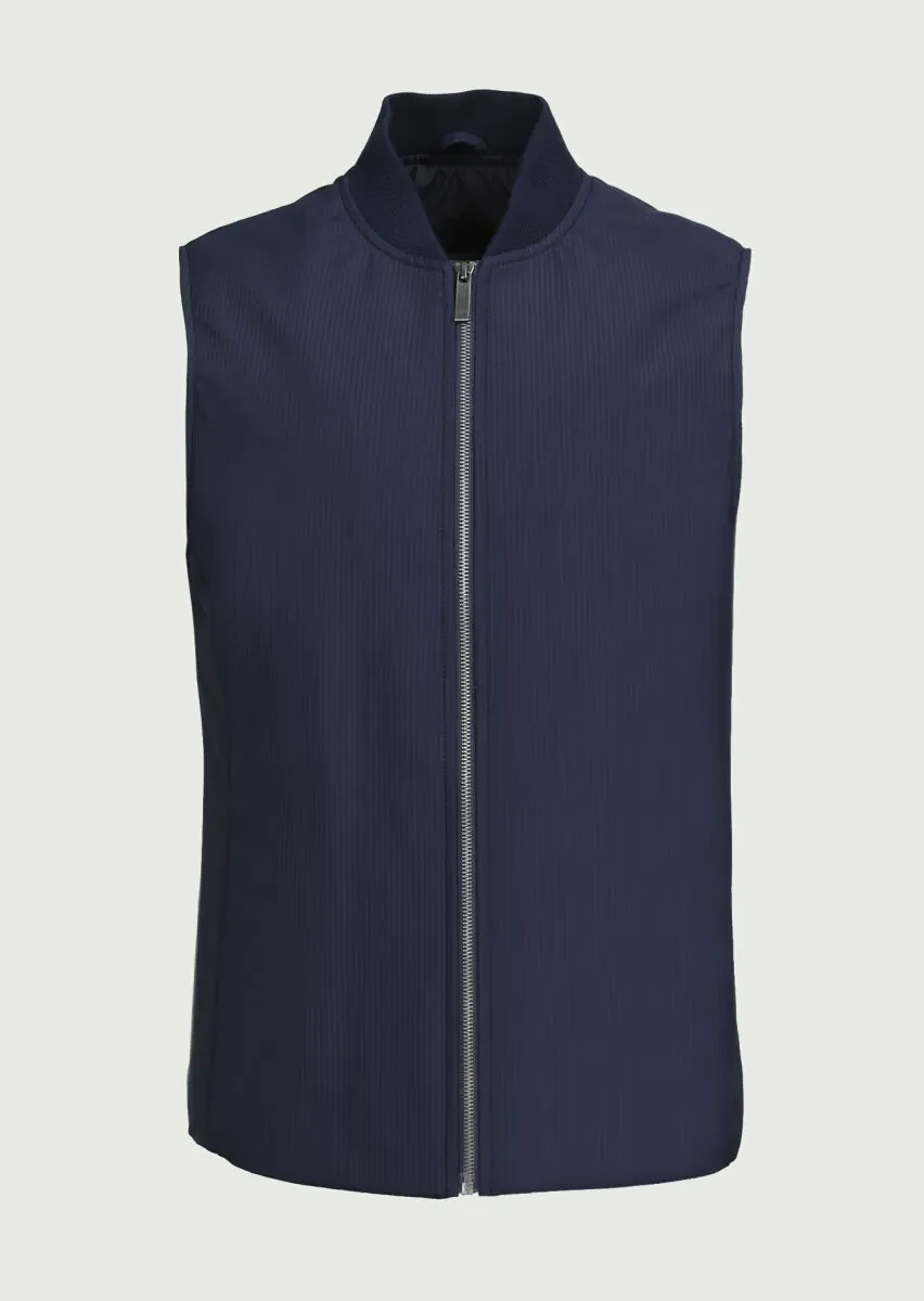 Lacivert Regular Fit Dik Yaka Casual Dokuma Spor Yelek - 6