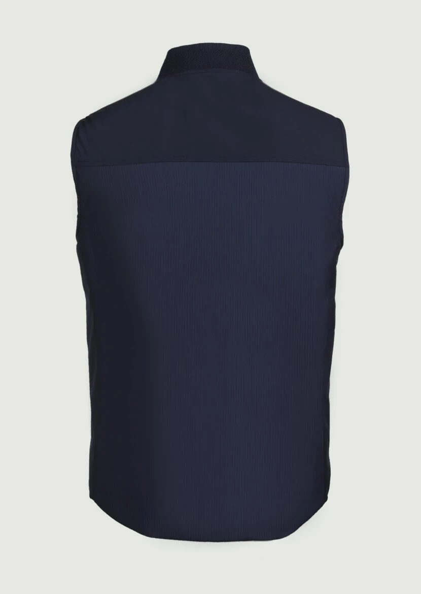 Lacivert Regular Fit Dik Yaka Casual Dokuma Spor Yelek - 7