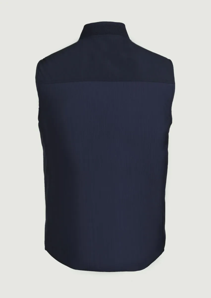 Lacivert Regular Fit Dik Yaka Casual Dokuma Spor Yelek - 7