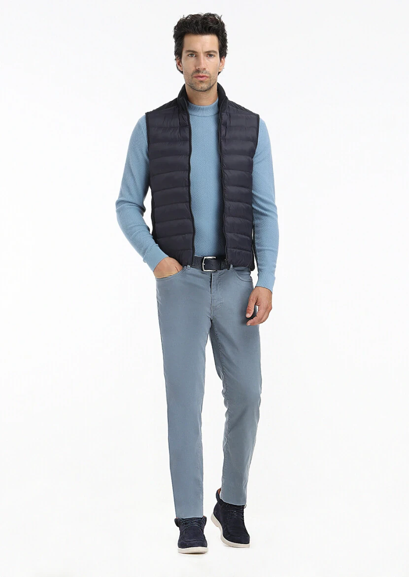 Lacivert Regular Fit Dik Yaka Casual Dokuma Spor Yelek - 1