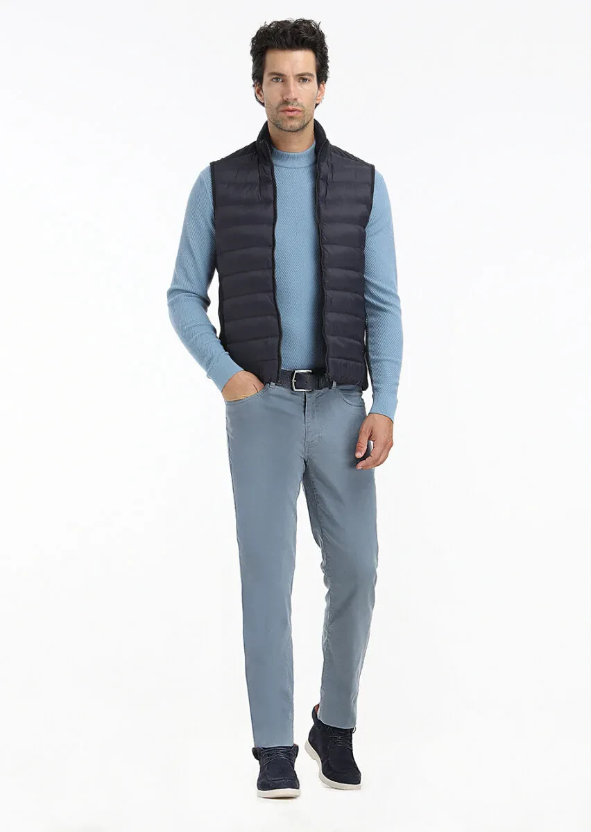 Lacivert Regular Fit Dik Yaka Casual Dokuma Spor Yelek - 1