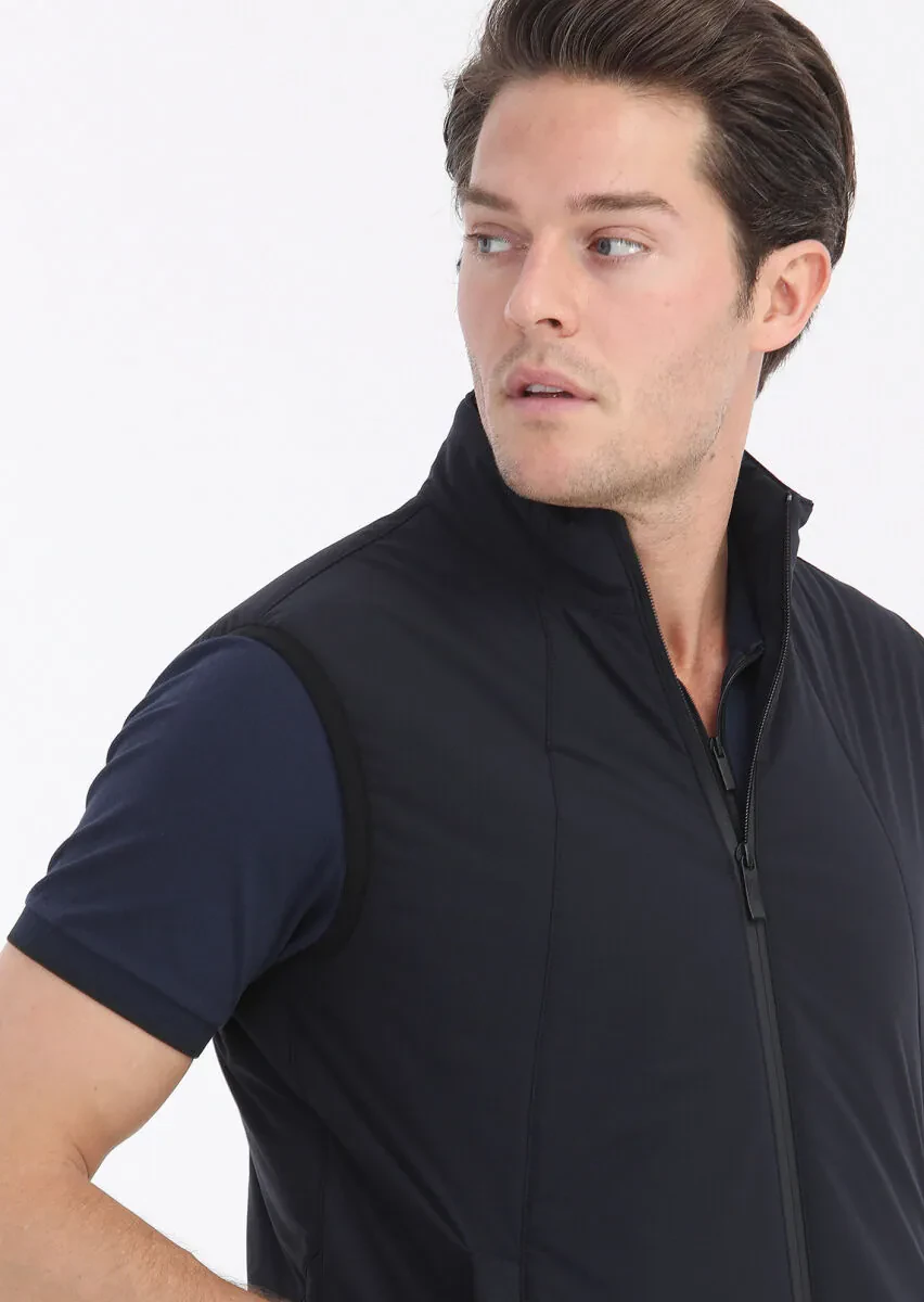 Lacivert Regular Fit Dik Yaka Casual Dokuma Spor Yelek - 3