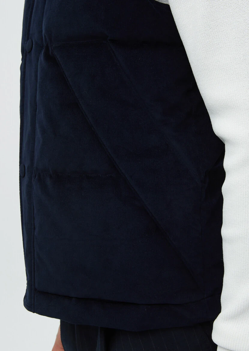 Lacivert Regular Fit Dik Yaka Casual Dokuma Spor Yelek - 6