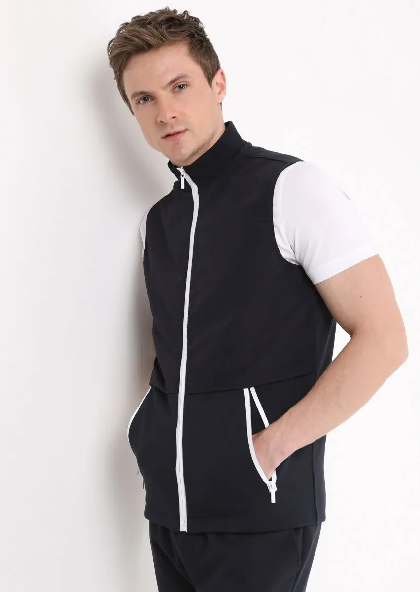 Lacivert Regular Fit Dik Yaka Casual Örme Spor Yelek - 1