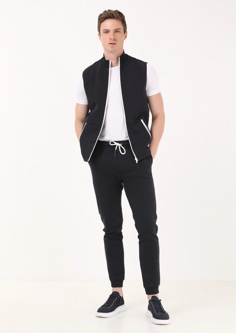 Lacivert Regular Fit Dik Yaka Casual Örme Spor Yelek 