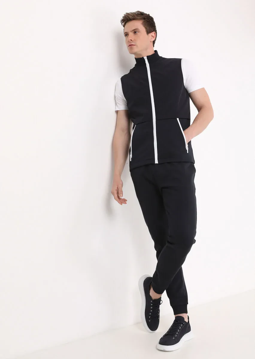 Lacivert Regular Fit Dik Yaka Casual Örme Spor Yelek - 5