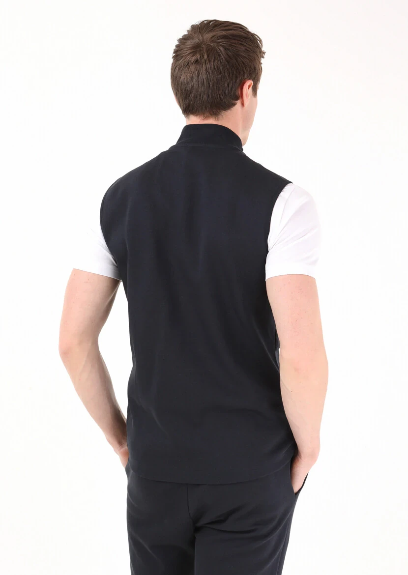 Lacivert Regular Fit Dik Yaka Casual Örme Spor Yelek - 6