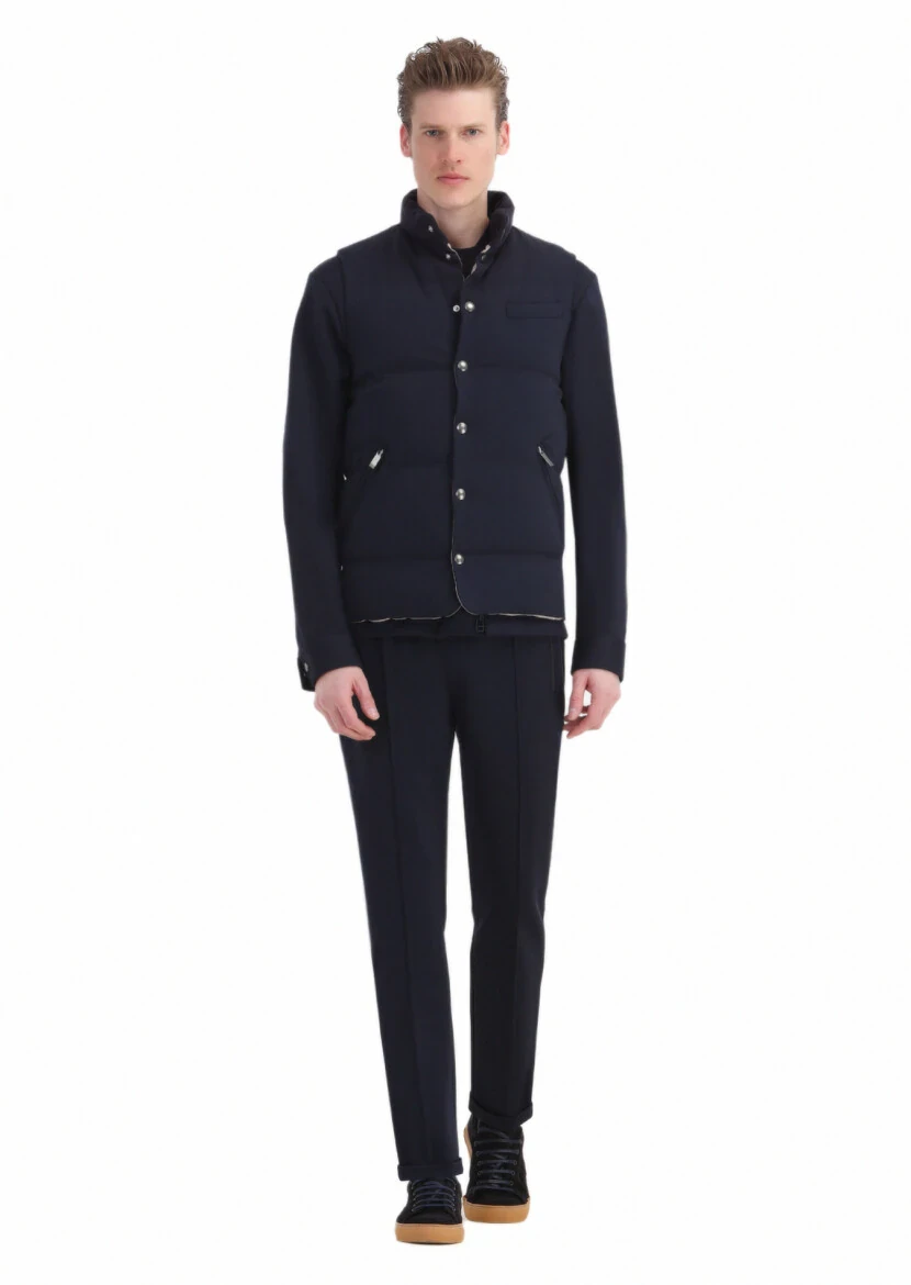 Lacivert Regular Fit Dik Yaka Casual Örme Spor Yelek - 2