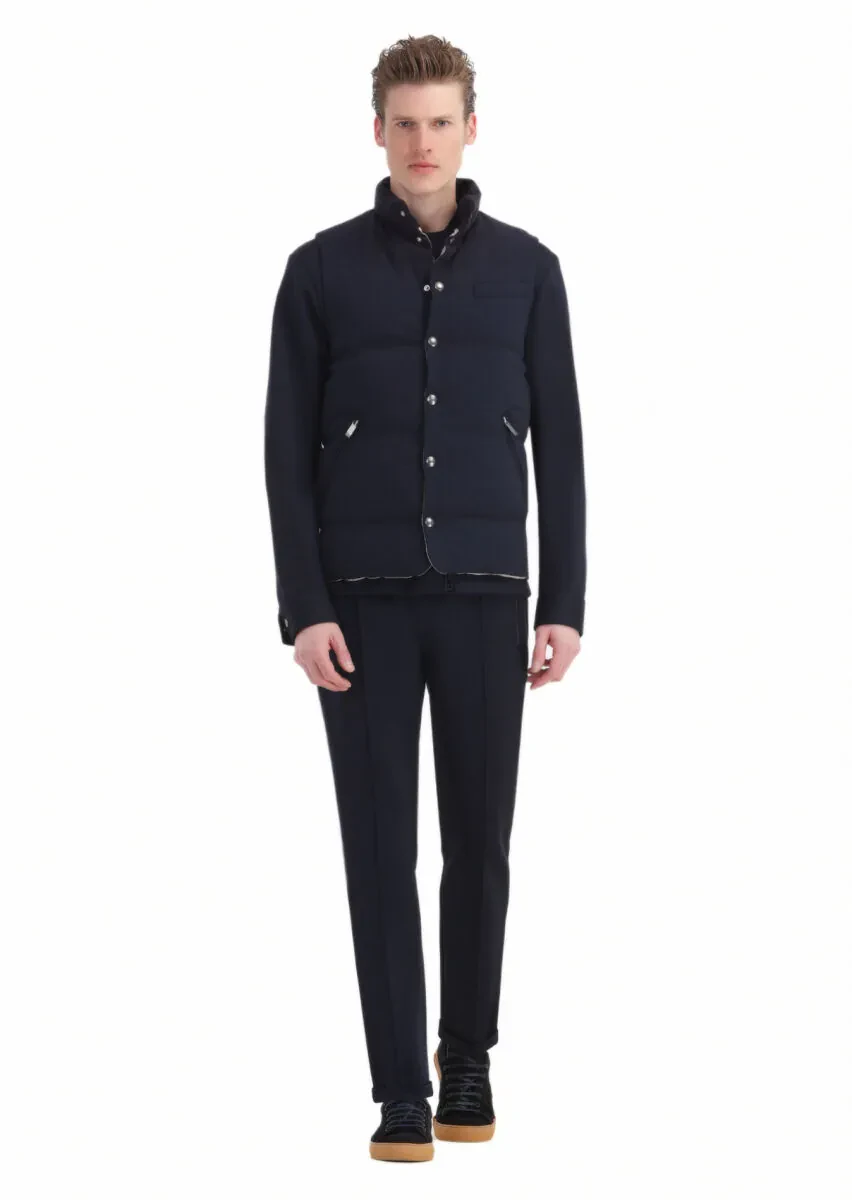 Lacivert Regular Fit Dik Yaka Casual Örme Spor Yelek - 2