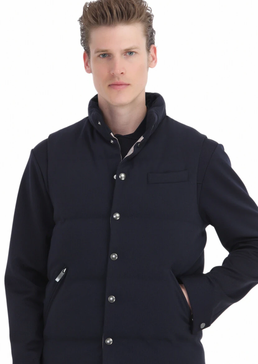 Lacivert Regular Fit Dik Yaka Casual Örme Spor Yelek - 4