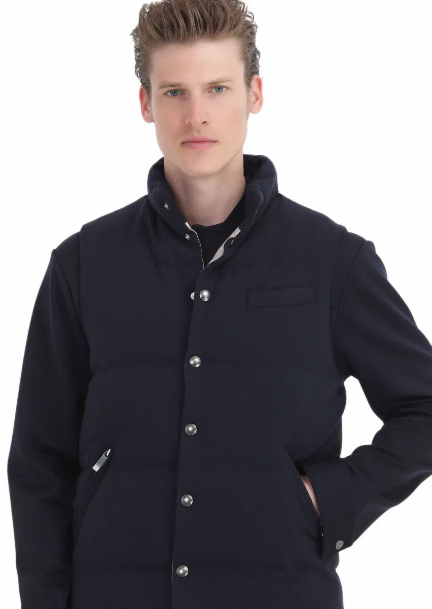 Lacivert Regular Fit Dik Yaka Casual Örme Spor Yelek - 4