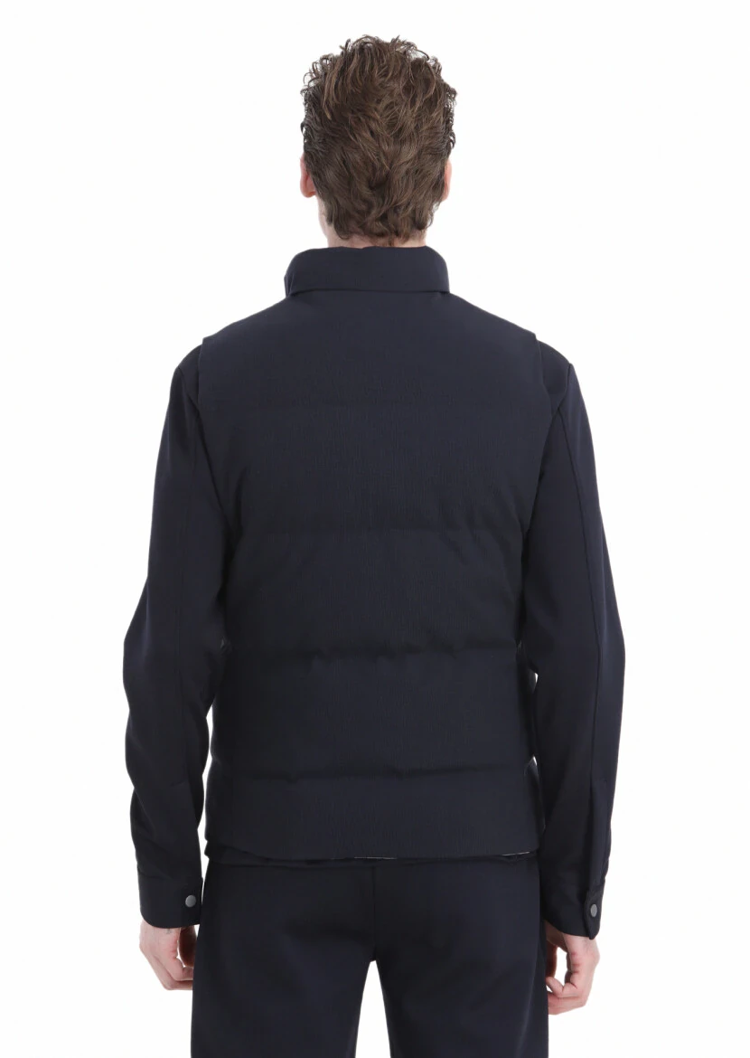 Lacivert Regular Fit Dik Yaka Casual Örme Spor Yelek - 5