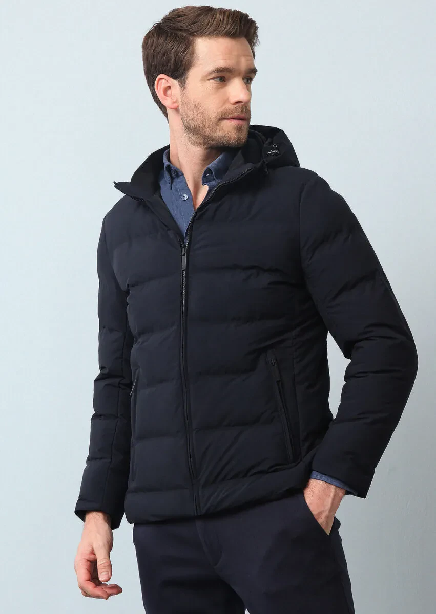 Lacivert Regular Fit Dik Yaka Denim Dokuma Mont - 2