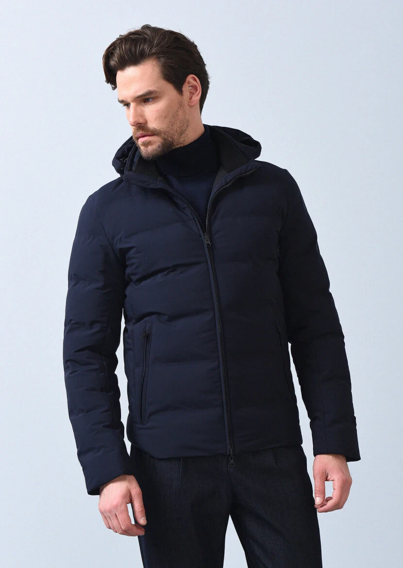 Lacivert Regular Fit Dik Yaka Denim Dokuma Mont - 4