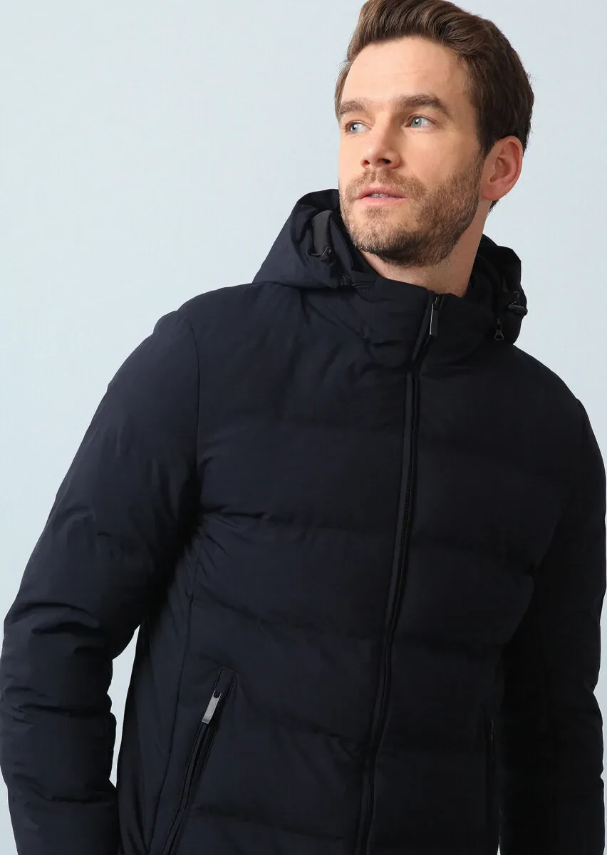 Lacivert Regular Fit Dik Yaka Denim Dokuma Mont - 6