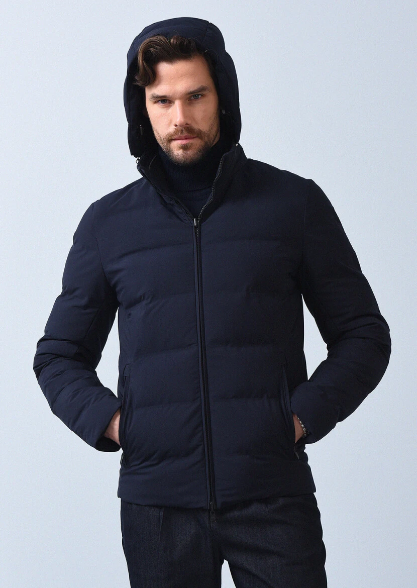 Lacivert Regular Fit Dik Yaka Denim Dokuma Mont - 7