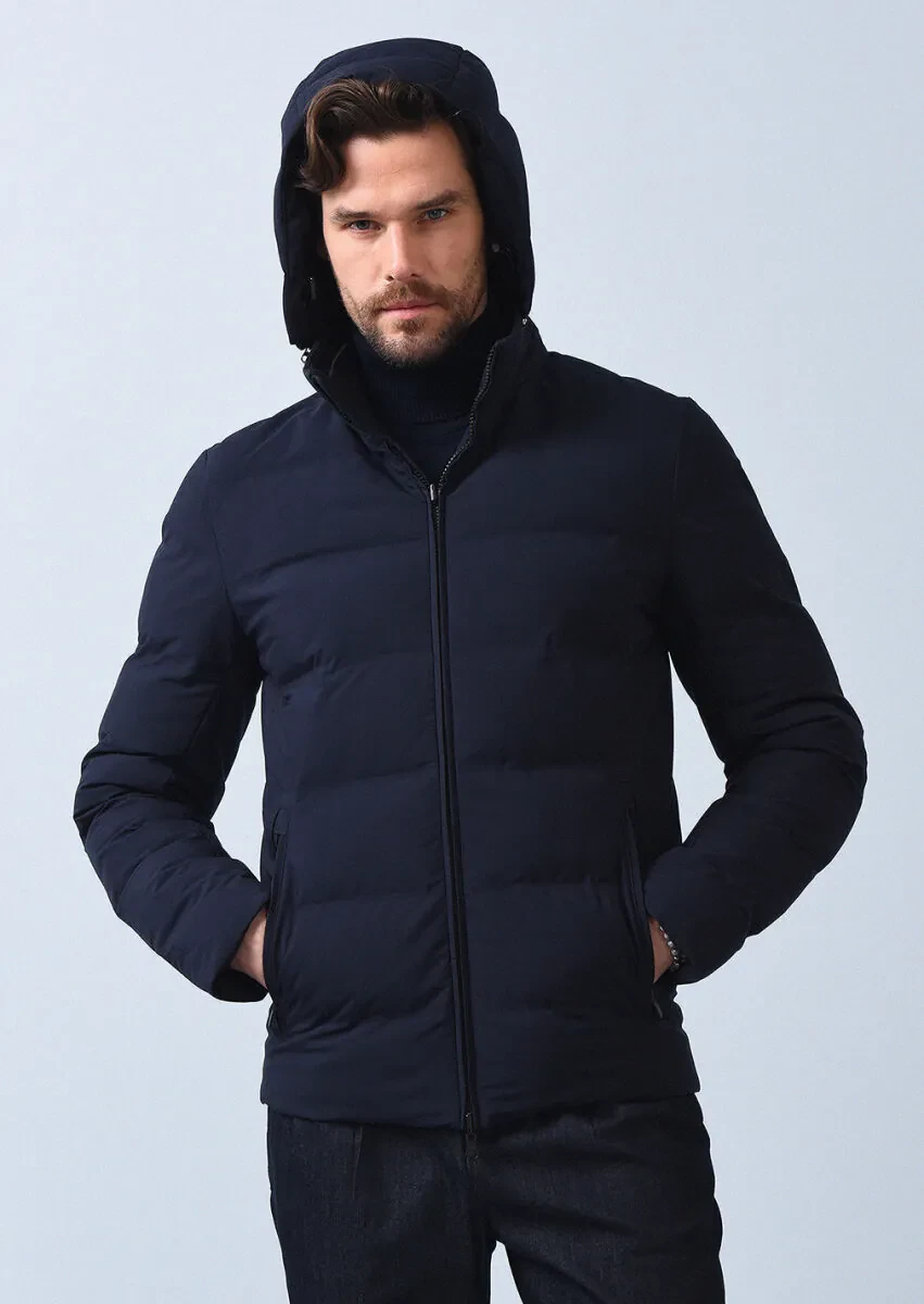 Lacivert Regular Fit Dik Yaka Denim Dokuma Mont - 7