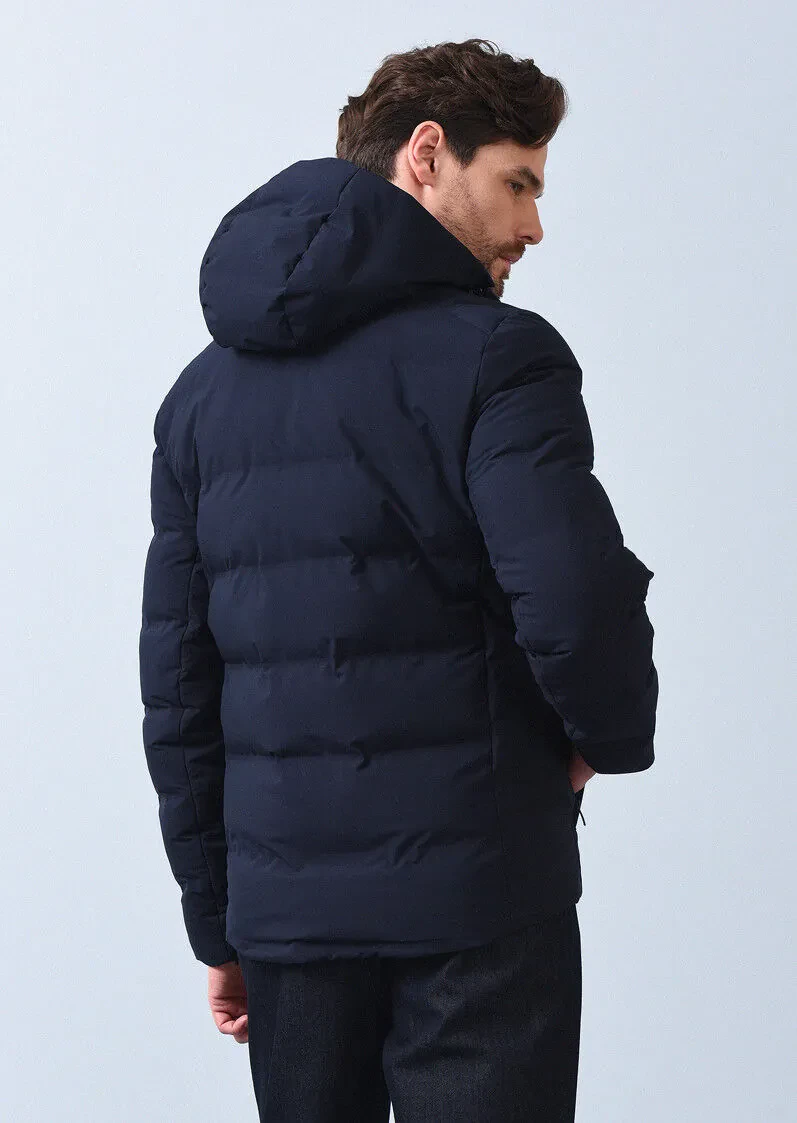 Lacivert Regular Fit Dik Yaka Denim Dokuma Mont - 8