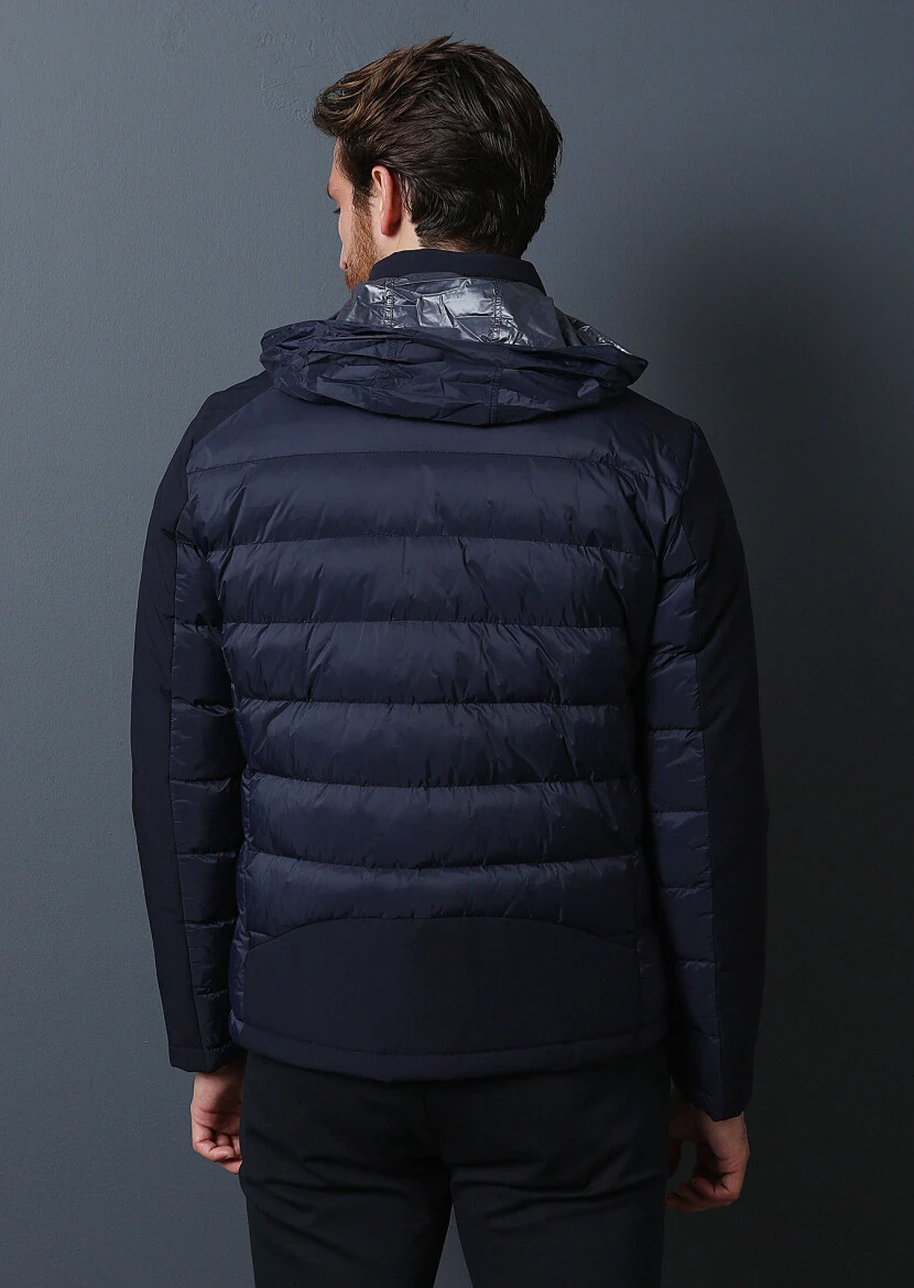 Lacivert Regular Fit Dik Yaka Denim Dokuma Mont - 5