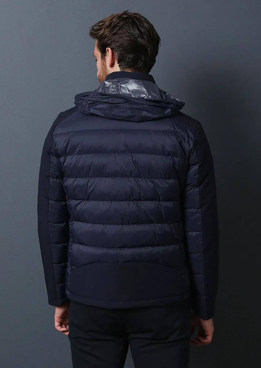 Lacivert Regular Fit Dik Yaka Denim Dokuma Mont - 5